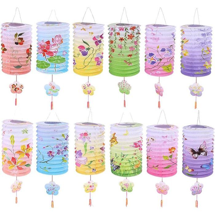 Lot de 12 Pièces Lanternes Chinoises en Papier - Plissée Pliable Lanterne Chinoise ulticolore Bleu Rose Jau LAMPION DE DECO DE FETE
