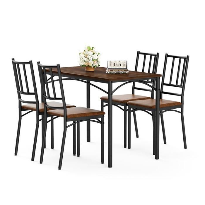 Ensemble table et chaises salle a manger 110 × 60 × 76.5 cm Table à manger avec 4 chaises table de bar de style industriel Noyer