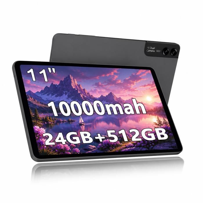 Tablette tactile 11 pouces tablette Android 14 24 Go RAM 512 Go ROM IPS 2560*1440 HD 10 000 mAh Type-C Purple.