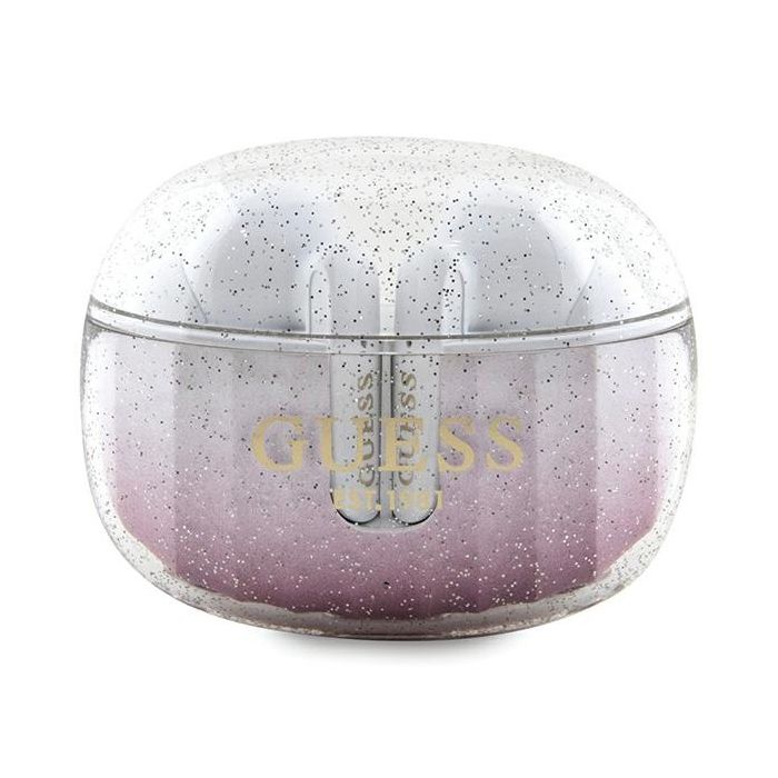 Écouteurs Bluetooth Guess TWS à paillettes et dégradé station daccueil rose