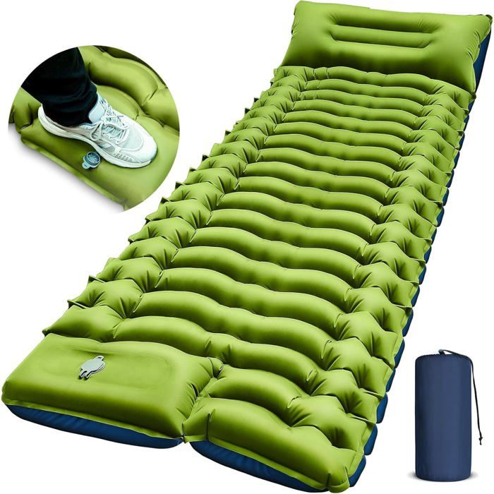 Matelas Camping Auto-gonflant Épais - Pompe à Pied et Coussin Inclus - Compact Léger pour Extérieur (Plé)