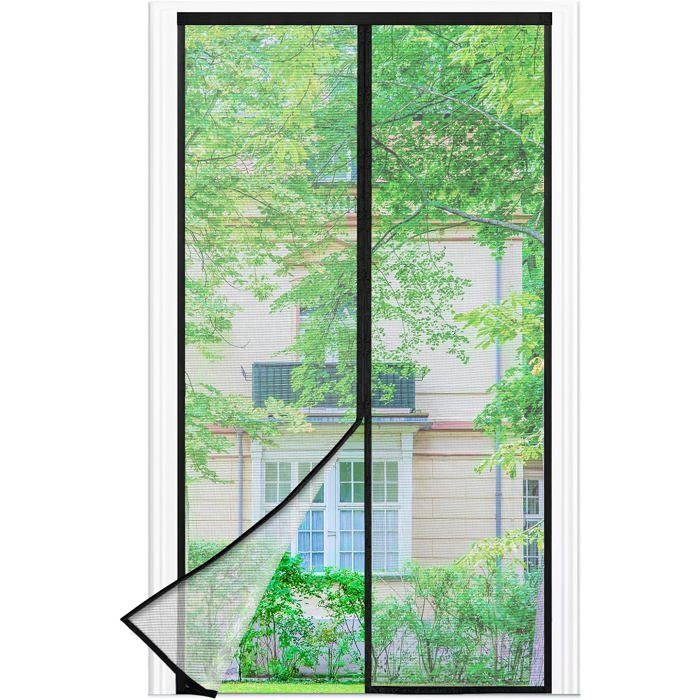 Moustiquaire magnétique pour porte - DEKOPRO - 110x230 cm - Maille fine noire - Fermeture automatique magnétique