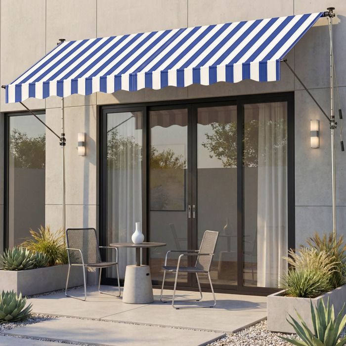 Store Rétractable Manuel Store Réglable avec Manivelle Terrasse Balcon Jardin 300 x 120 cm Bleu et Blanc