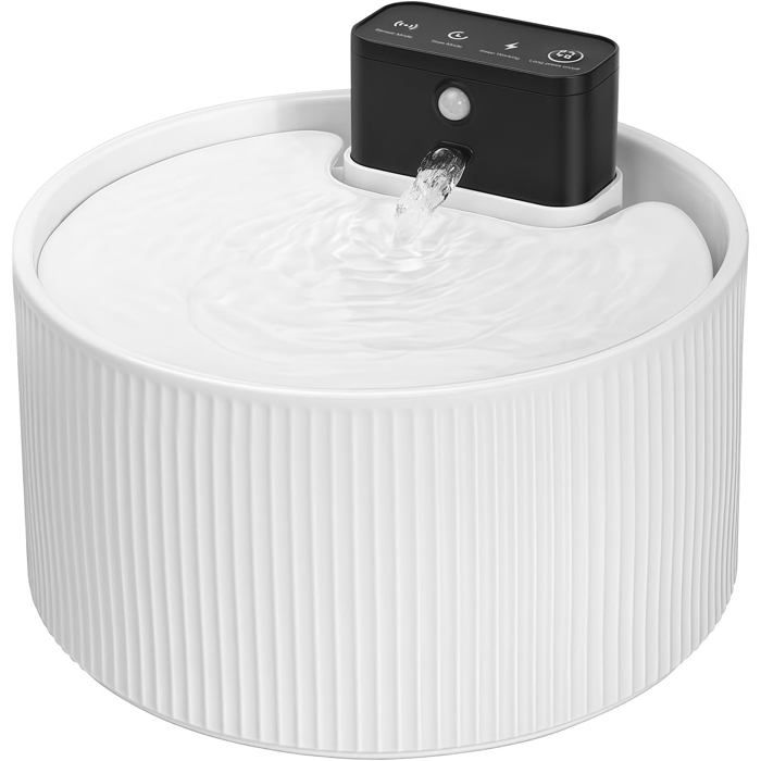Fontaine à eau pour chats – Sans fil en céramique – Rechargeable (4000 mAh) – Capacité de 22 L – Détecteur de mouvement –...