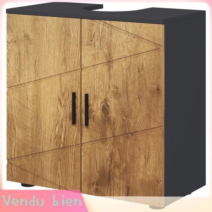 LIA Meuble sous lavabo 2 portes gris anthracite/aspect bois 60x30x60cm