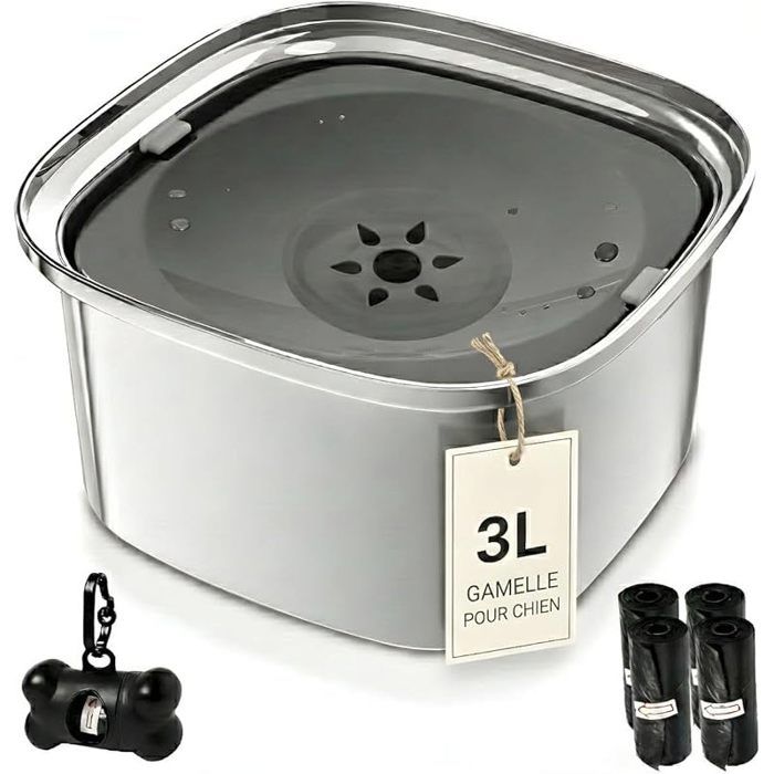 Gamelle pour Chien - Capacité 3L - Bol Anti Eclaboussure Débordement Renversement - - Gamelle Chien - Distributeur Sacs avec 4 Sac