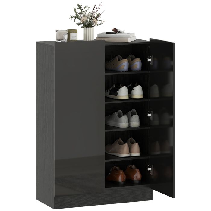 Meuble à chaussures - HOMCOM - 20 paires - 5 niveaux - étagères réglables - bois - 72x345x103cm - noir brillant