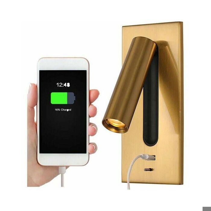 Liseuse LED tête de lit avec interrupteur lampe de chevet USB encastrée orientable à 350° et 90° laiton ENEVAOCT