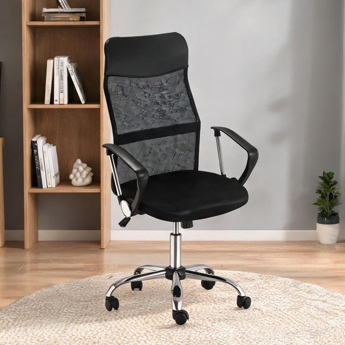 Chaise de bureau en tissu mesh noir hauteur réglable 50-59 5 cm accoudoirs et appui-tête