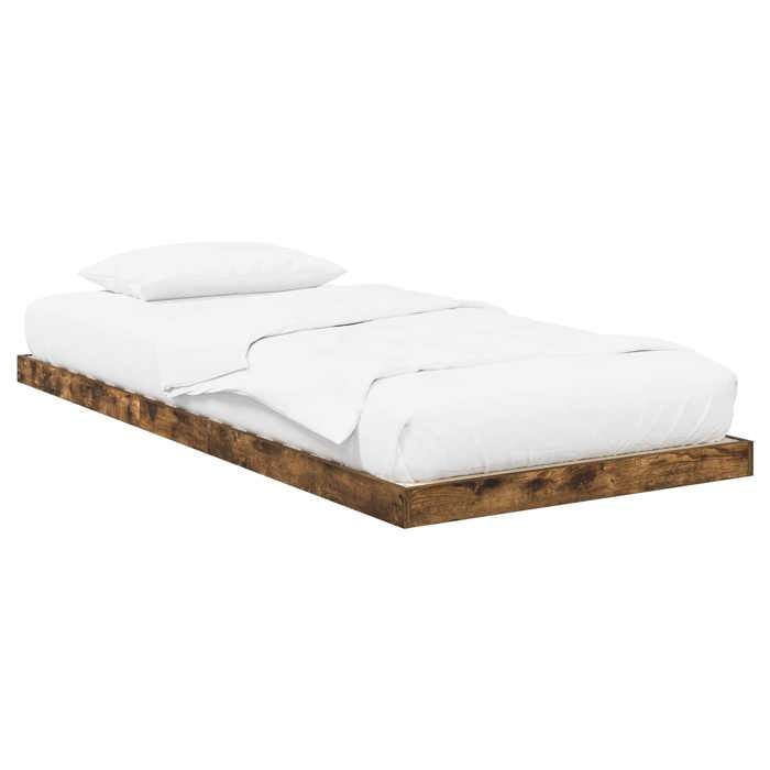 VENTE-FLASH Lit adulte1 places - Cadre de lit surélevé - chêne fumé - 75x190 cm - Bois dingénierie aeg11s