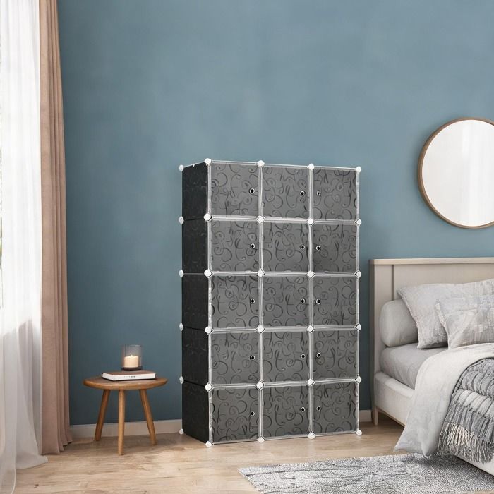 Dressing modulable 11 cubes avec penderie double tringle - Plastique black-toned 111x47x183 cm