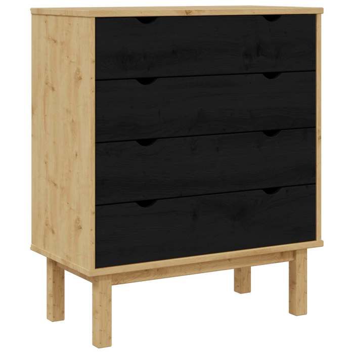Commode otta - vidaXL - bois de pin massif - noir - 765 x 395 x 90 cm - 4 tiroirs - résistant à leau 2820551