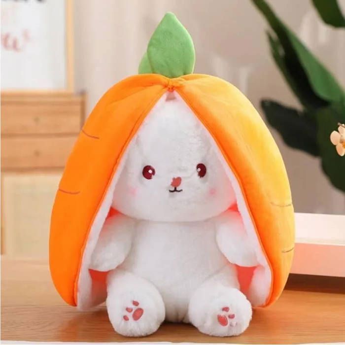 Peluche doudou douce lapin réversible 25 cm jouet doux 2-en-1 avec fermeture éclair coussin décoratif enfant cadeau