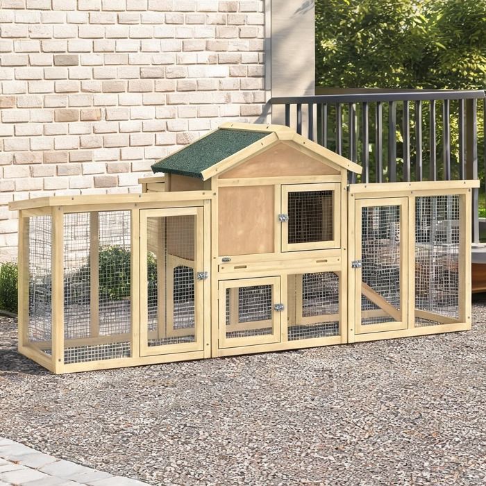 Poulailler chalet en bois massif de sapin avec rampes et nichoirs 204 x 85 x 93 cm capacité 2-4 poules