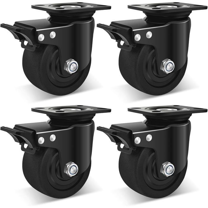 Roulette pivotante charge lourde 100 mm avec frein - lot de 4 roulettes industrielles nylon capacité 3000 kg pour atelier et meuble