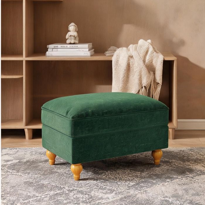 Pouf carré en chenille rich green 90x56 5x49 cm – assise moelleuse avec jupe amovible