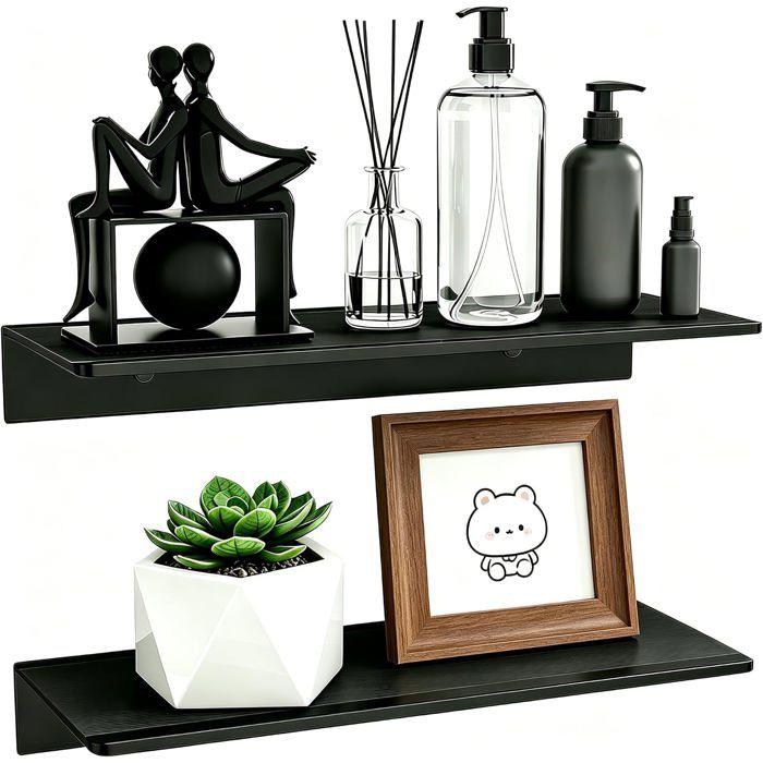 Wisame Lot 2 Étagère Murale Métal Noir Pour Cadres Figurines Shampoing[BI154]