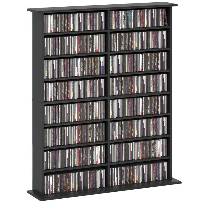 Meuble de rangement CD et DVD 8 étagères dont 12 réglables capacité 720 CD et 396 DVD Noir