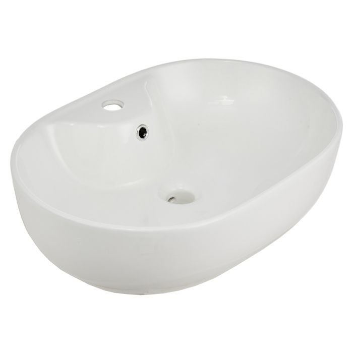 JoyGarden Lavabo vasque ovale céramique blanc bord mince sans trou de robinet avec trop-plein pour salle bain Oval 6042A082
