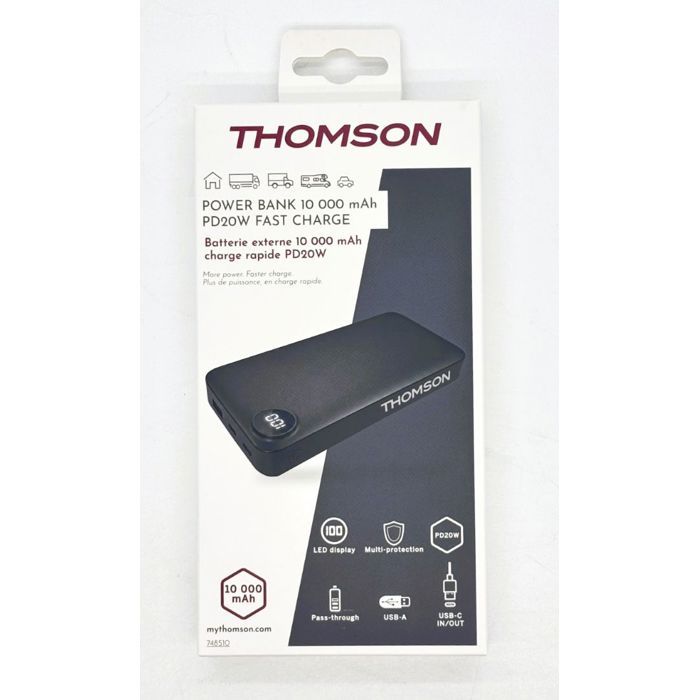 Batterie externe Thomson 10 000 mAh – Écran LCD et ports USB C / USB A
