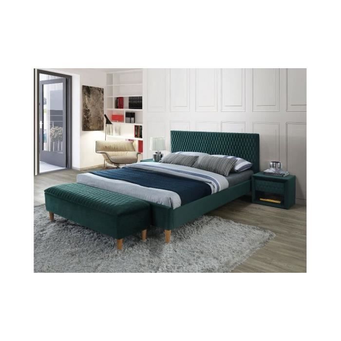 lits - lit en velours - azurro - l 206 x l 165 cm - vert