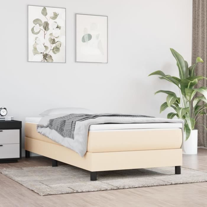 Sommier à ressorts - ALOMEJOR - Crème - 90x190 cm - Tissu durable - Pieds robustes