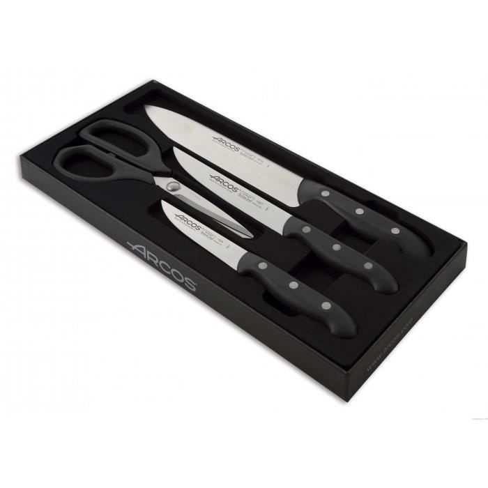 Coffret 3 couteaux + 1 ciseaux Arcos MAITRE lame acier inox NITRUM