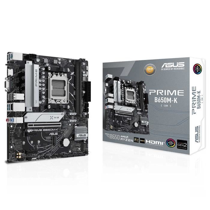 ASUS PRIME B650M-K - Carte mère Micro ATX Socket AM5 AMD B650 - 2x DDR5 - M.2 PCIe 5.0 - USB 3.1 - PCI-Express 4.0 16x - LAN 2.5 GbE