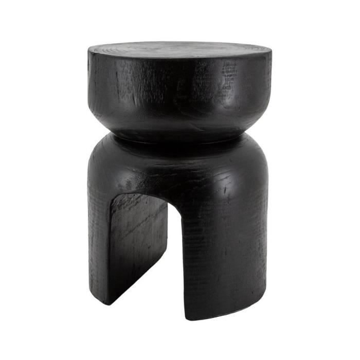 tabouret en paulownia molaire teinté noir ø 30 x h 40 cm - chevet - table d'appoint