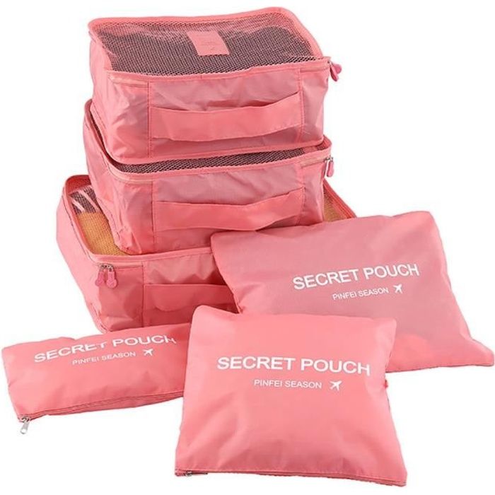 Lot De 9 Sacs De Rangement Pliables - Organisateur Valise, Couleur Rose, Polyester/nylon, Pour Vêtements