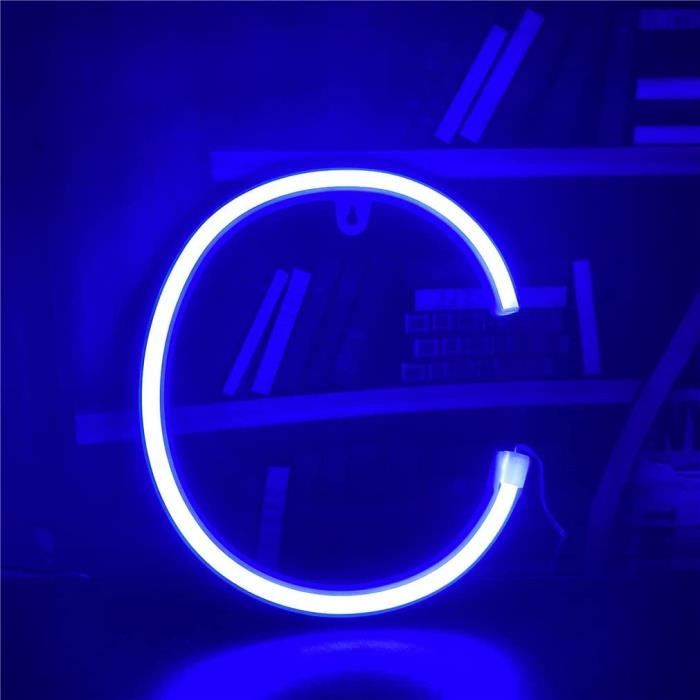 fête prénatale boutique QiaoFei Lettres néon LED bleues lumineuses décoratives à piles/USB pour décoration de maison C anniversaire bar mariage 