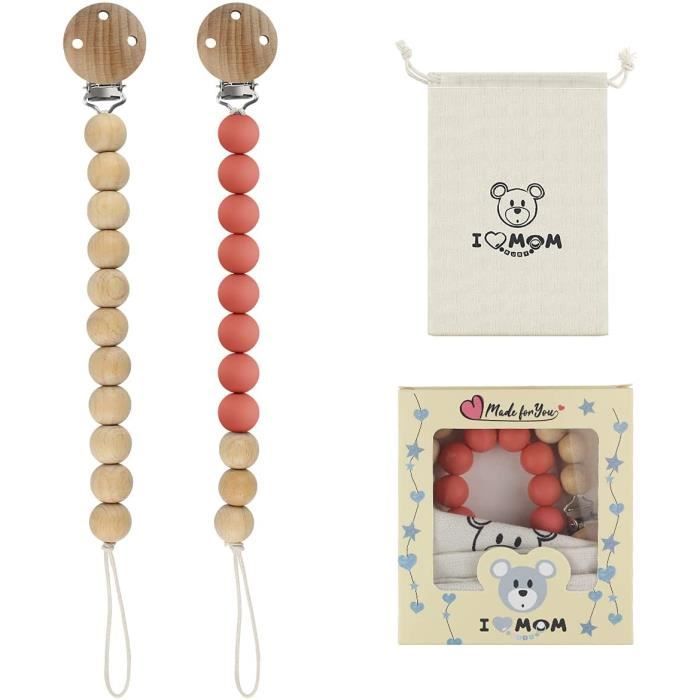 2pcs Kit Attache Tetine Silicone Attache Sucette Bebe Avec Des Billes De Bois Et Des Billes De Silicone Chaine Tetine En Bois 256 Cdiscount Puericulture Eveil Bebe