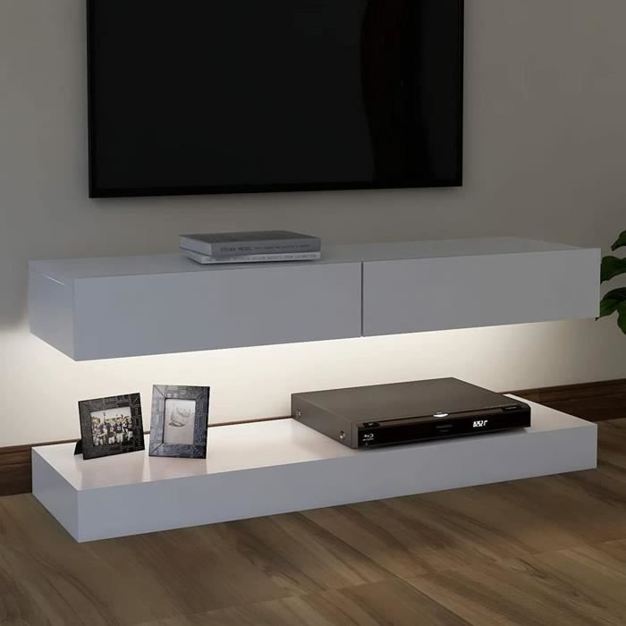meuble tv avec lumières led, support de télévision, meuble tv bas avec led blanc 120x35 cm[912]