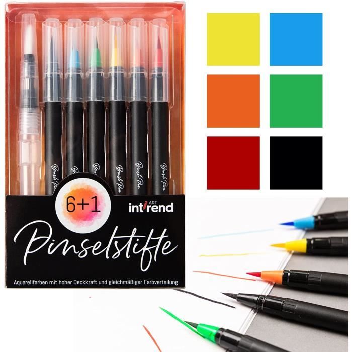 Lot de 7 stylos pinceaux - 6 couleurs aquarelle, 1 pinceau pour réservoir d' eau - Kit idéal pour débuter - Brush Pen, stylos avec po - Cdiscount  Beaux-Arts et Loisirs créatifs