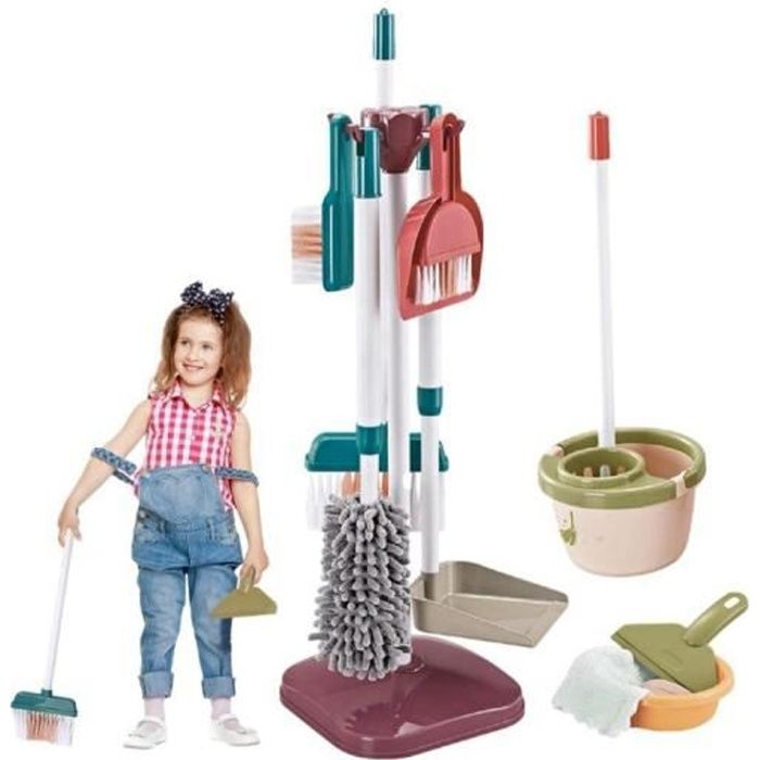 Kit Nettoyage En Bois Pour Enfants - Balai, Pelle, Plumeau… - Éducatif Et Ludique - Rangement Inclus