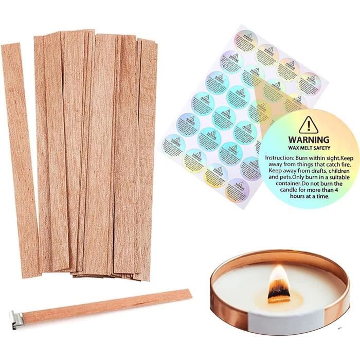 100 Mèches En Bois Pour Bougies DIY Avec Bases Métal - Naturel, 130mm | Pour Cire De Soja, Coco, Abeille
