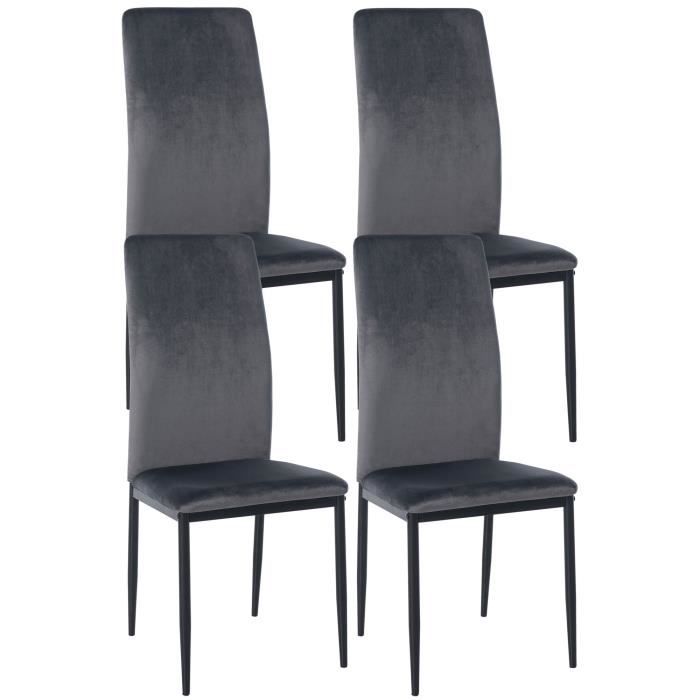 lot de 4 chaises de salle à manger design simple en tissu velours gris fonce cadre en metal noir