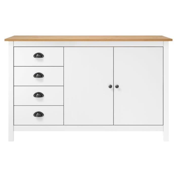 Buffet de salon - Hill - Blanc - 2 portes - 4 tiroirs - 130x40x80 cm