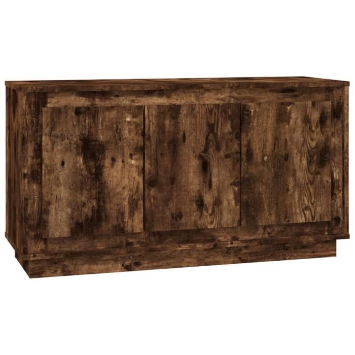 Buffet bas - Bois dingénierie - Chêne fumé - 102x35x55 cm - 6 compartiments - Style classique