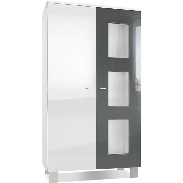 Vladon Vitrine Armoire Denjo Corps en Blanc mat - Façades en Blanc haute brillance et Gris haute brillance Vladon Vitrine Armoire Denjo Corps en Blanc mat - Façades en Blanc haute brillance et Gris haute brillance