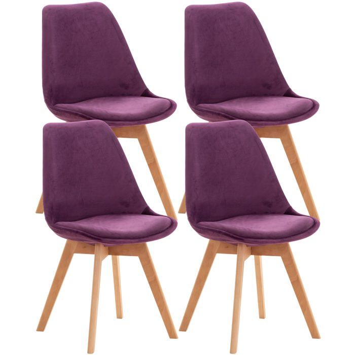 Lot de 4 chaises de salle a manger design scandinave en tissu velours violet pieds bois clair CDS10387