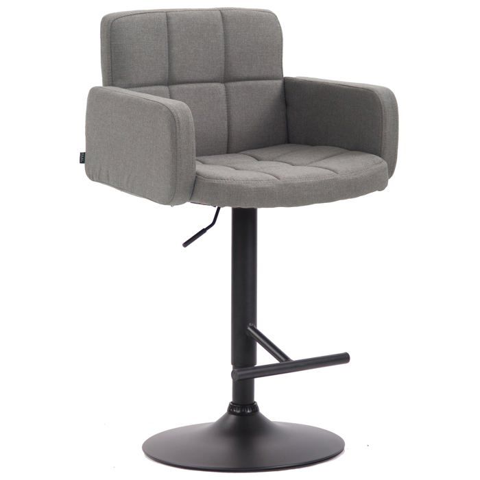 Tabouret de bar avec accoudoirs et dossier confortable en tissu gris pieds noir mat TDB10475