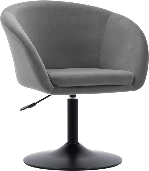 fauteuil lounge salon salle à manger bureau en tissu velours gris dossier arrondis base metal noir