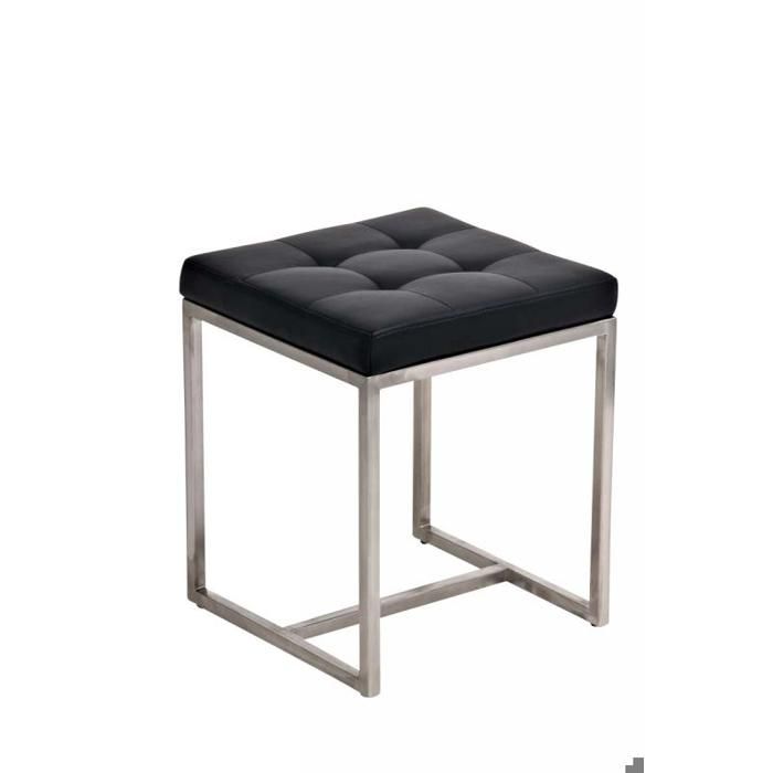 Tabouret bas en synthetique noir pieds acier inoxydable brosse mat classique et pratique 10_0001065