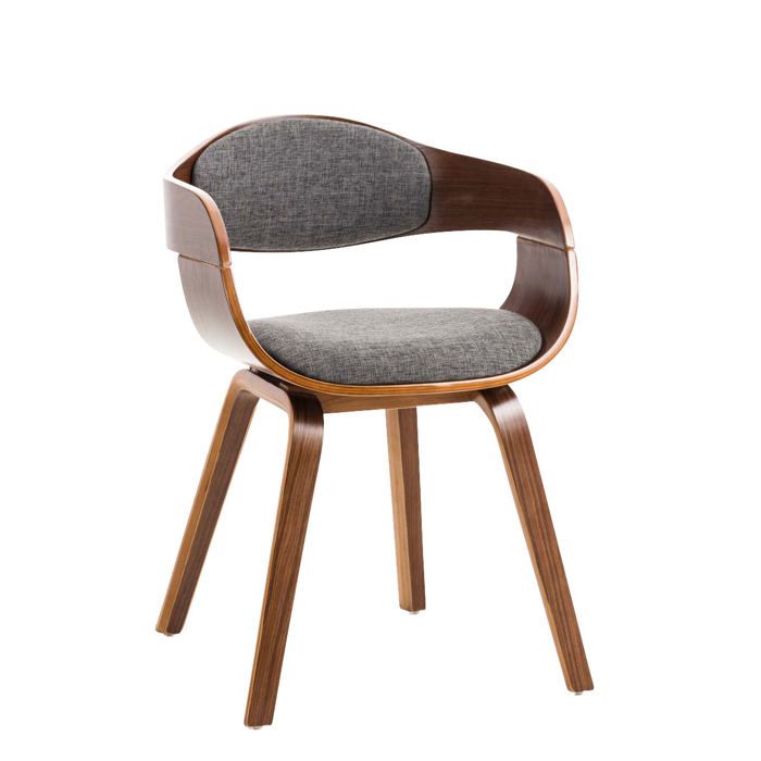 Chaise de bureau sans roulettes visiteur en tissu et bois design retro et confort maximal noyer gris clair BUR10548 Chaise de bureau sans roulettes visiteur en tissu et bois design retro et confort maximal noyer gris clair BUR10548