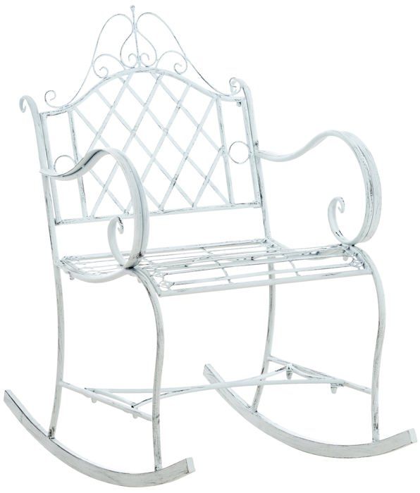 chaise fauteuil à bascule rocking chair pour jardin en metal blanc vieilli