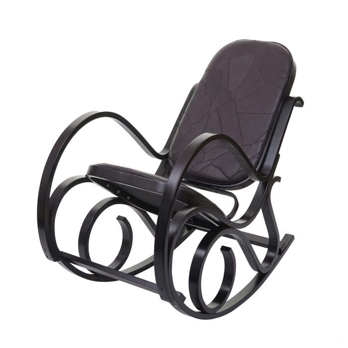 fauteuil à bascule en bois noyer et cuir patchwork marron - rocking chair