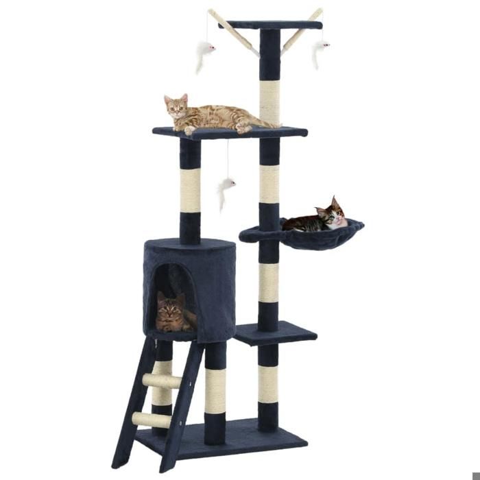 Arbre à chat griffoir grattoir niche jouet animaux peluché en sisal 138 cm bleu foncé 3702052 Arbre à chat griffoir grattoir niche jouet animaux peluché en sisal 138 cm bleu foncé 3702052