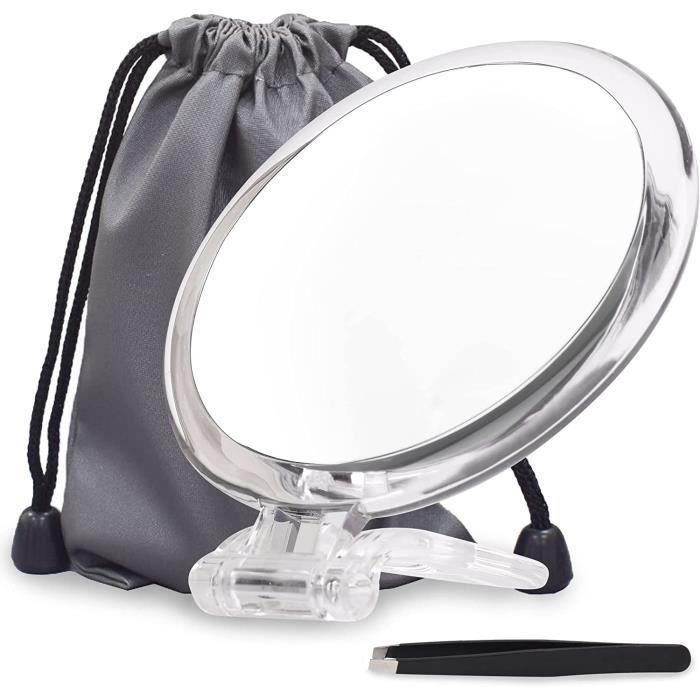 Miroir Grossissant X5 Sur Pied - Double Face - 14,7 Cm - Chromé - Pour Maquillage, Rasage Et Soins