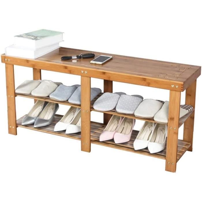 MCUEMeubles à chaussures Banc à chaussures en bois massif à 2 niveaux